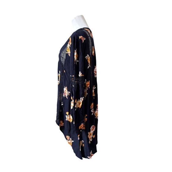 Blu Pepper Asymmetrical Boho Lace Insets‎ Blue Floral Blouse LARGE Cottagecore - Picture 5 of 12